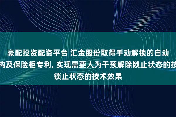 豪配投资配资平台 汇金股份取得手动解锁的自动开合机构及保险柜专利, 实现需要人为干预解除锁止状态的技术效果