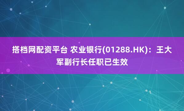 搭档网配资平台 农业银行(01288.HK)：王大军副行长任职已生效