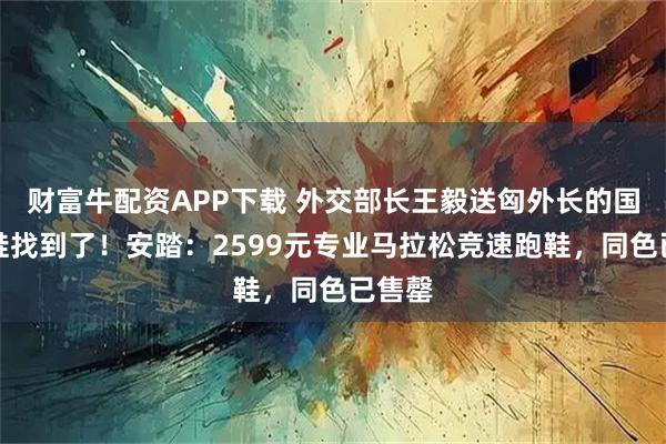 财富牛配资APP下载 外交部长王毅送匈外长的国产跑鞋找到了！安踏：2599元专业马拉松竞速跑鞋，同色已售罄